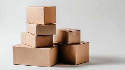 Obraz premium Neat Stacks: Brown Cardboard Boxes on White Background