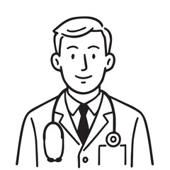 Fototapeta premium A black and white vector of a male doctor with bold black outlines, designed in minimalist style for healthcare, medical, or educational content.