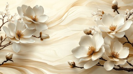 Delicate magnolia blossoms against a flowing backdrop.
