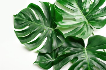 Vibrant Color Image of Photo Composition of Tropical Green Leaves on White Background