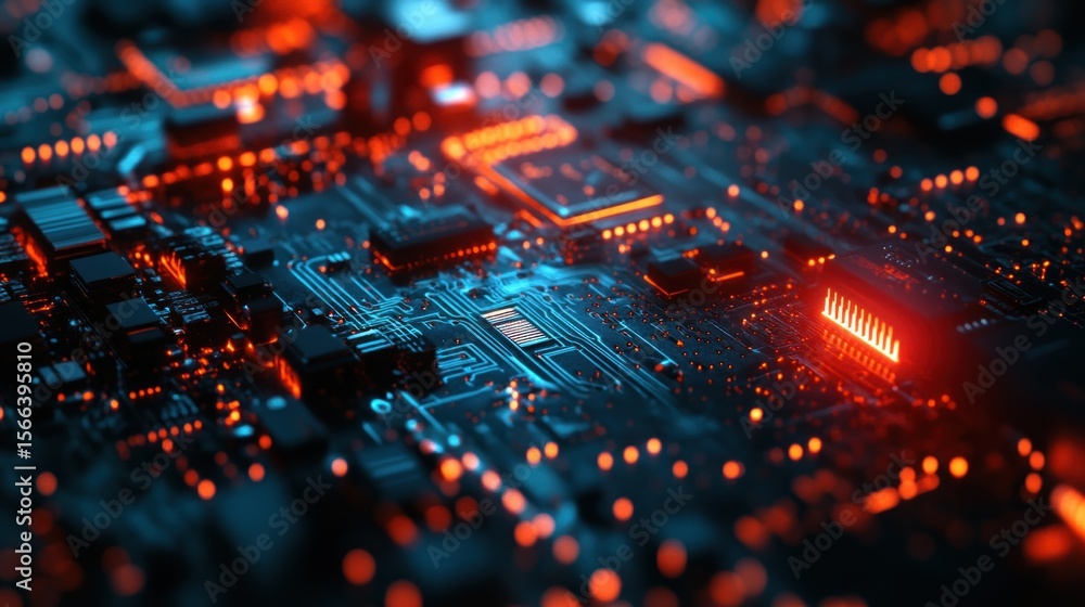 Poster close-up view of intricate circuit board technology.