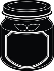 Black and white silhouette of a glass jar with a label