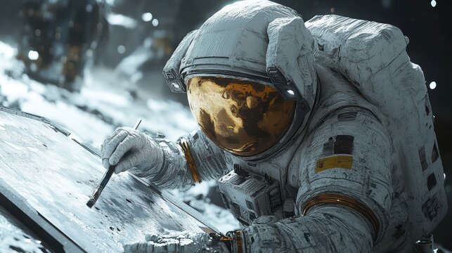 Futuristic Astronaut in Urban Nightscape with American Flag Spacesuit