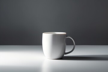 Obraz premium Empty white mug on a white surface.