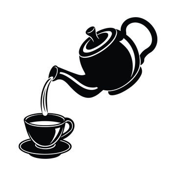 black teapot pouring tea into cup clip art preview