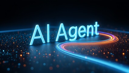 Ai agent glowing text on a dark background