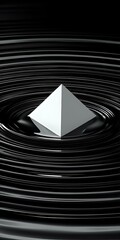 Abstract pyramid in a dark liquid creating ripple effect, artistic and modern design.