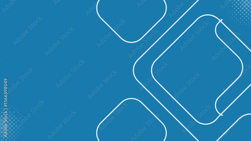 Poster a blue background with white rounded square outlines and a halftone pattern in the corner design ele