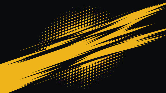 A black background with a yellow halftone circle and diagonal yellow brush strokes across the image