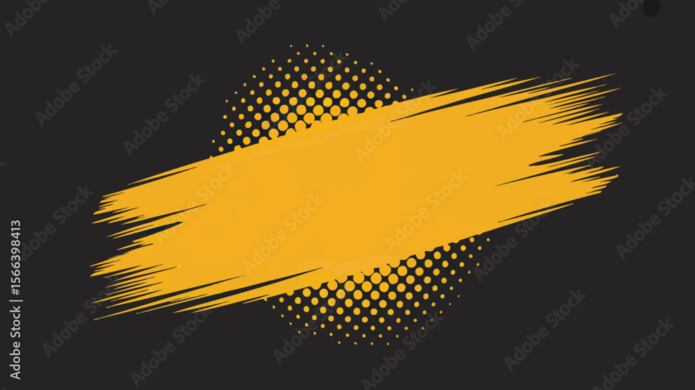 Poster a yellow brush stroke across a halftone pattern on a dark background creating a modern design elemen