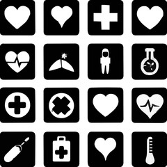Outline Medical and Health Icons – Heart, Lungs, Thermometer, Lab