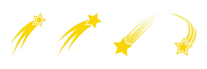 Shooting star and meteor falling star icon collection. Shooting star icon. Falling star vector. Meteor star icon. Wishing star symbol. Night sky shooting star © Oliver Vandenberg