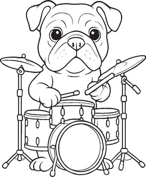 Cute Cartoon Bulldog Playing Drums &ndash; Printable Coloring Page for Kids&rdquo;