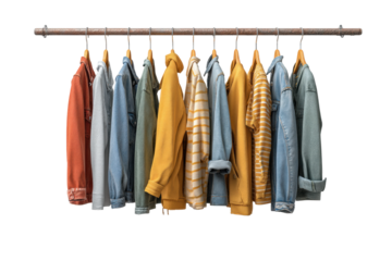 PNG Assorted casual jackets and shirts hung on a clothing rack