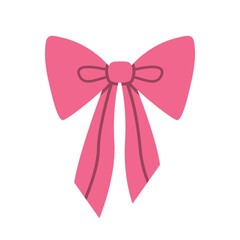 Charming Pink Bow Tie Illustration with Decorative Ribbon Ends – Isolated Vector for Baby Shower Designs, Valentine’s Day Graphics, Cute Packaging, and Girly Style Concepts