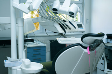 Dental chair in a bright clean office of a European dental clinic