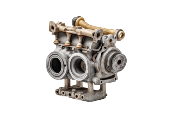 PNG Close-up of vintage car engine v8 block with exhaust pipes