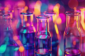 High Definition Picture of Colorful Lab Glassware on a Chemical Background