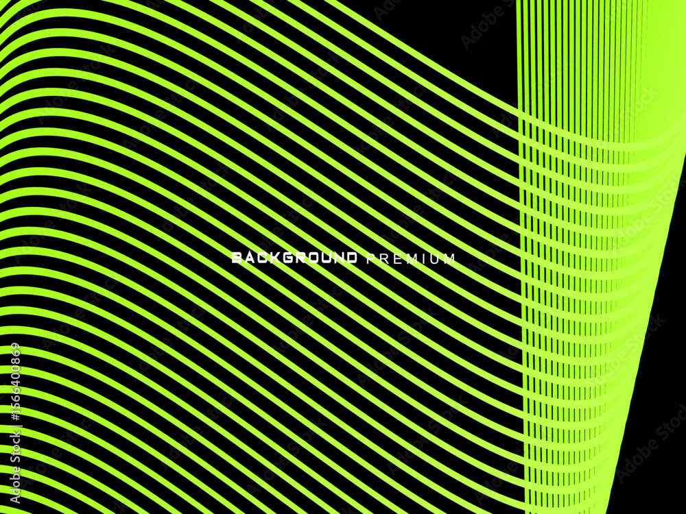 Fototapete background pattern of bright green neon stripes that curve and wavy dynamically on a black backgroun