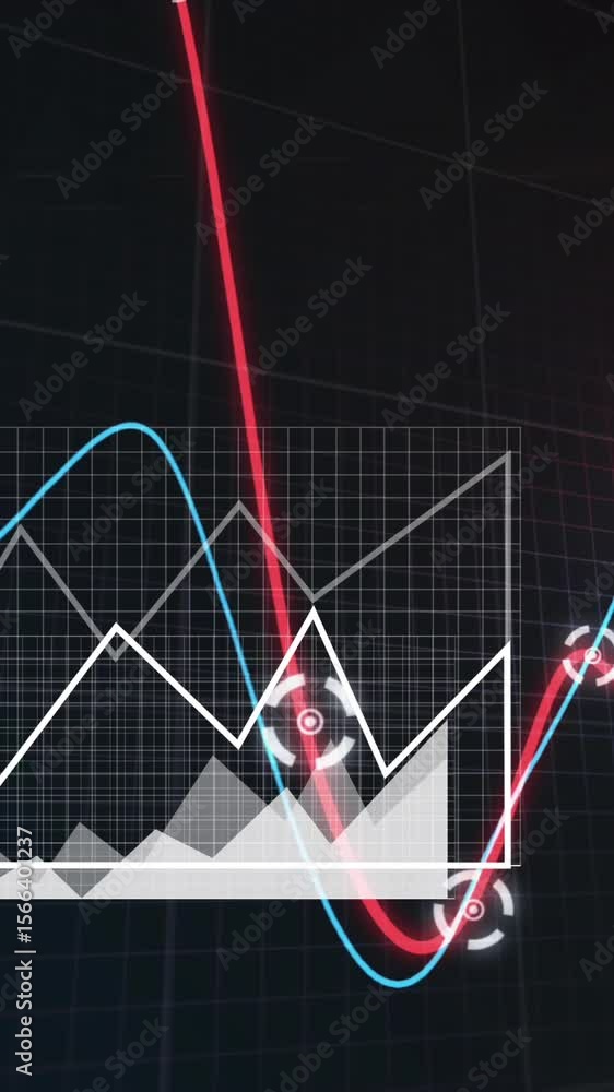 Poster animation of multiple graphs, map and icons over black background