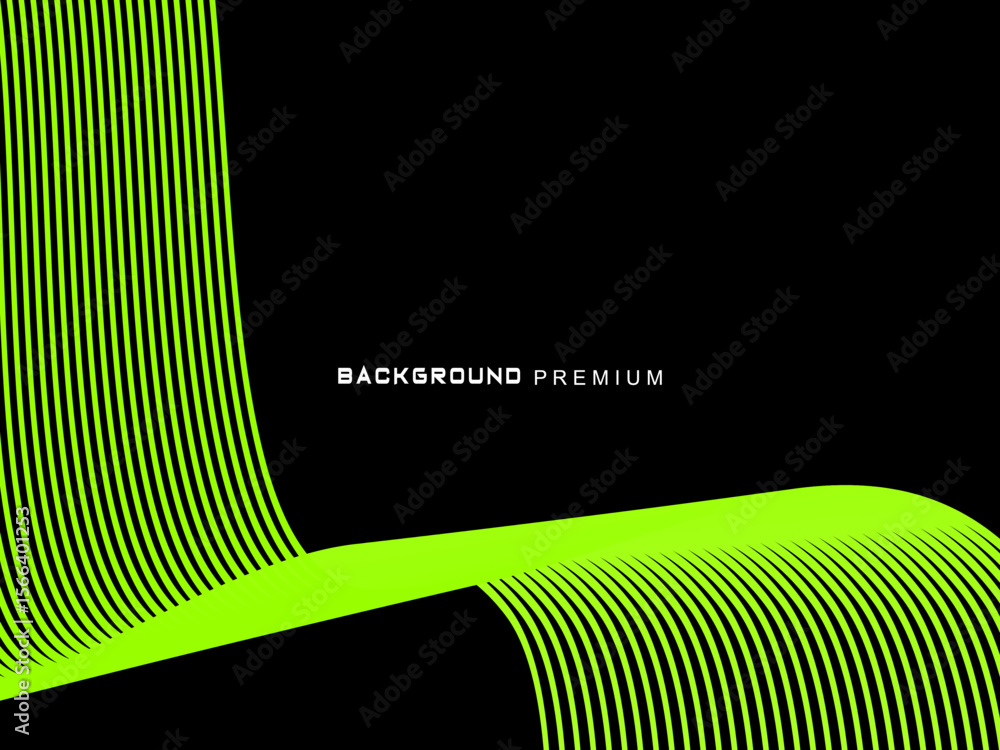 Fototapete background pattern of bright green neon stripes that curve and wavy dynamically on a black backgroun