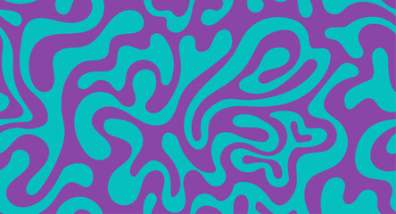 Abstract background seamless pattern with colorful waves. Psychedelic pattern with hand drawn fluid waves in green and purple colors, evoking retro 70s, 60s, 90s vibes and modern digital energy.