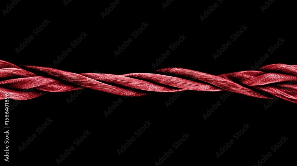 Poster twisted red rope with a smooth texture, elegantly displayed against a solid black background, showca