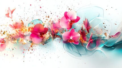 abstract digital art of orchid petals disintegrating into colorful geometric fragments