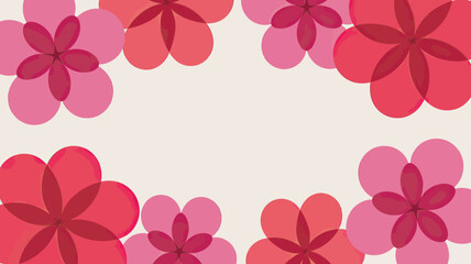 Floral design featuring pink and red flowers arranged on a light background with a blank center space
