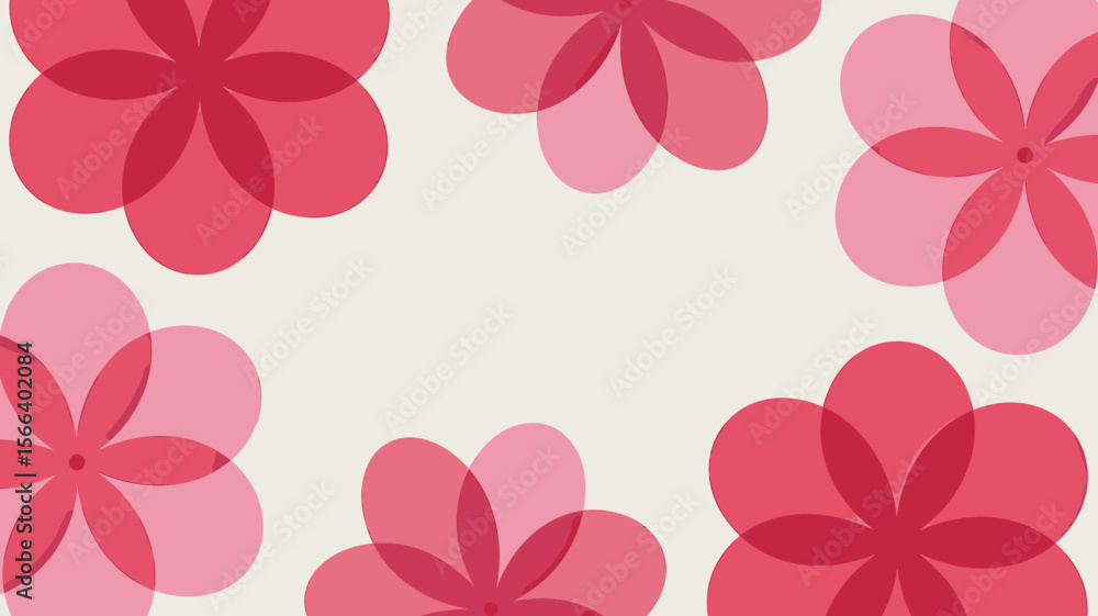 Poster a pastel background with a border of red and pink flowers arranged around the edges of the image are