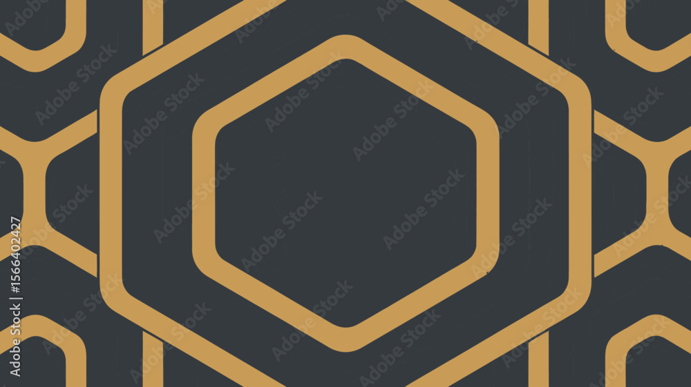 Poster a repeating pattern of gold outlined hexagons on a dark gray background creating a modern geometric 