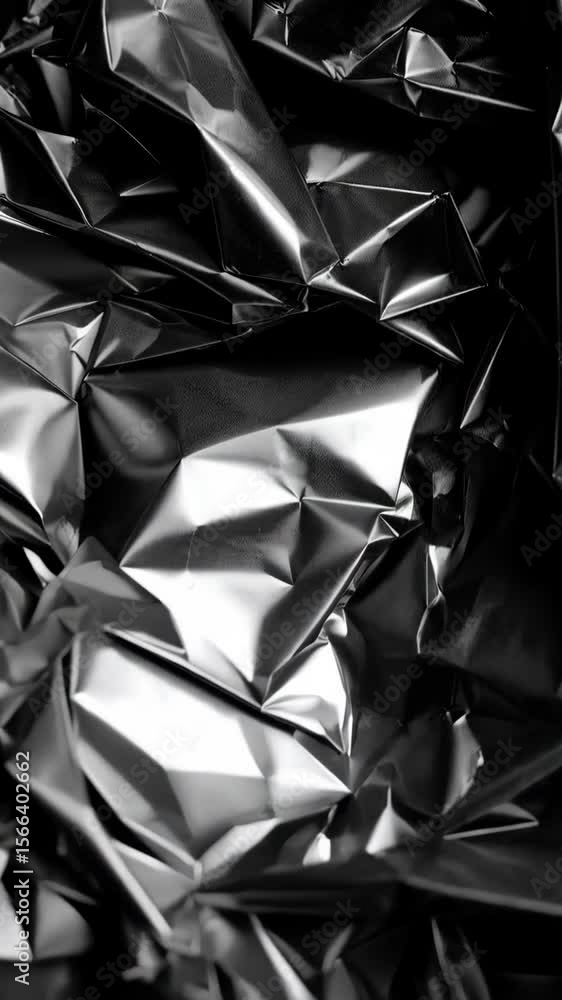 Aufkleber abstract shiny crumpled silver foil texture background in dark mood photography with light and shado