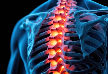 Detailed digital illustration of a human spine highlighting areas of pain or inflammation