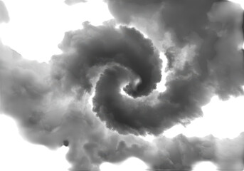 A dark gray spiral of smoke and cloud isolated on transparent background