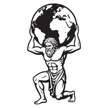 Greek god titan atlas holding planet earth in his hands vector image