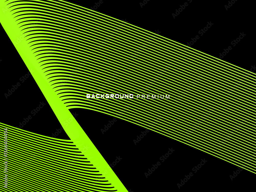 Fototapete background pattern of bright green neon stripes that curve and wavy dynamically on a black backgroun