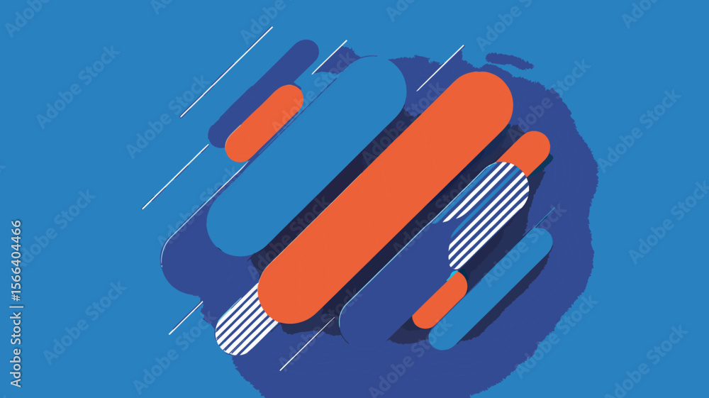 Poster abstract background featuring orange and blue rounded rectangles with diagonal white lines pattern d