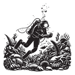 Underwater exploration a diver image vector