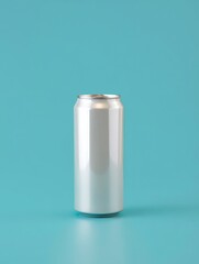A silver aluminum can is isolated on a white background