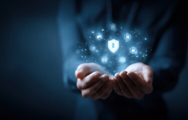 Futuristic digital security concept with shield icon hologram protection technology cybersecurity safety digital shield innovation