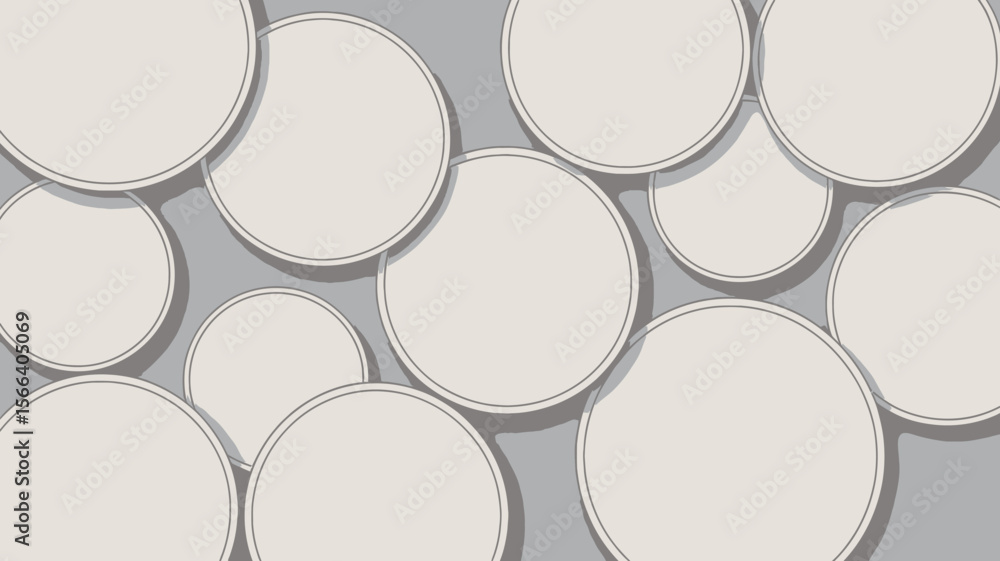 Poster a collection of overlapping white circles with thin gray outlines on a light gray background design 