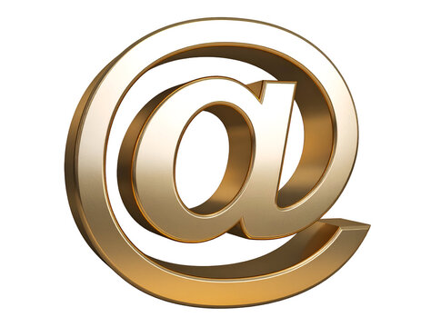 A gleaming golden three-dimensional at symbol represents modern digital communication and global connectivity.