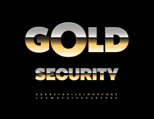 Vector Trendy concept Gold Security. Reflective Metallic Font. Elite Alphabet Letters and Numbers set.