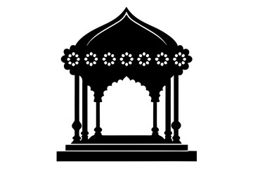 Floral Dome Mandap Icon &ndash; Traditional Indian Wedding Structure in Black Silhouette