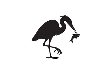 Elegant Heron Silhouette Catching Fish