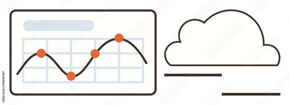 Poster line graph with data points displayed on a grid and connected to a cloud icon, representing cloud-ba