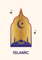 Islamic modern greeting card template design vector.  Islamic, Ramada, Eid poster design.