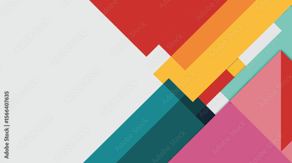 Poster abstract background with overlapping colorful triangles and a large white space on the left side