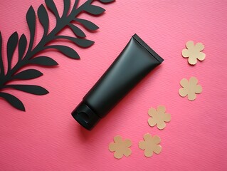 Black cosmetic tube with paper flowers