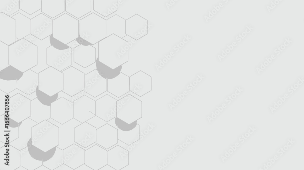 Poster a white background with a pattern of white hexagons and shadows on the left side of the image